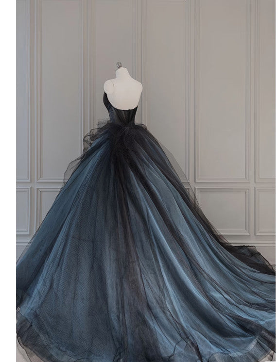 Vintage Ball Gown Strapless Blue Long Prom Dresses 1950s Retro Evening Dress