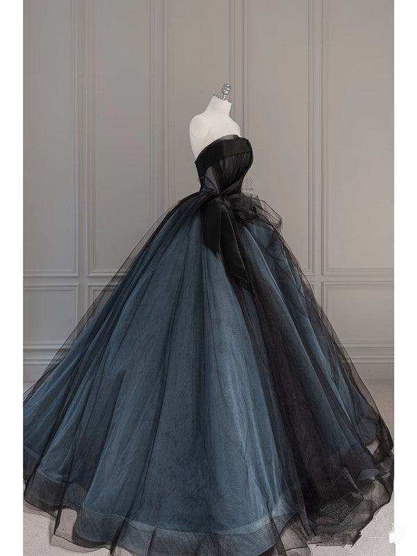 Vintage Ball Gown Strapless Blue Long Prom Dresses 1950s Retro Evening Dress