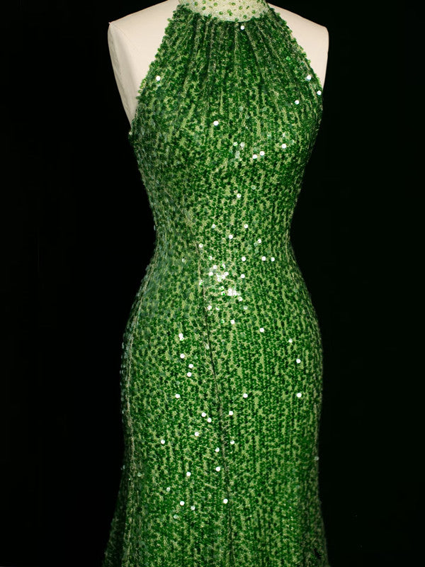 Sexy Sheath One Shoulder Green Sequin Prom Dresses Party Evening Dress With Beads