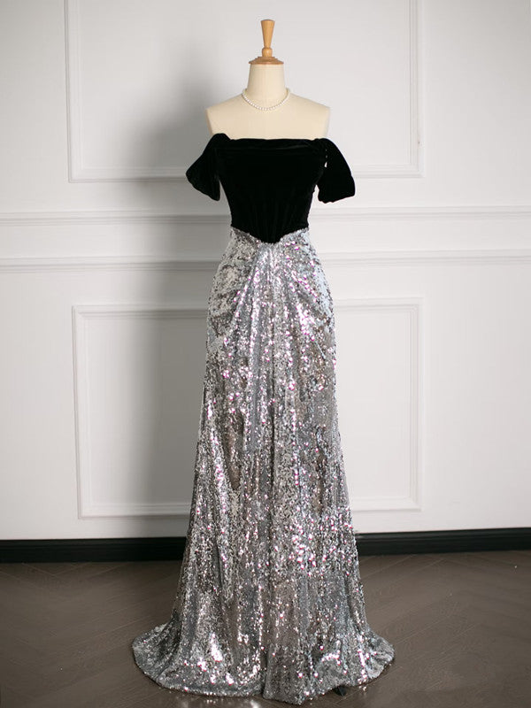 Sexy A Line Off The Shoulder Sequin Prom Dresses Party Evening Dress With Ruffles