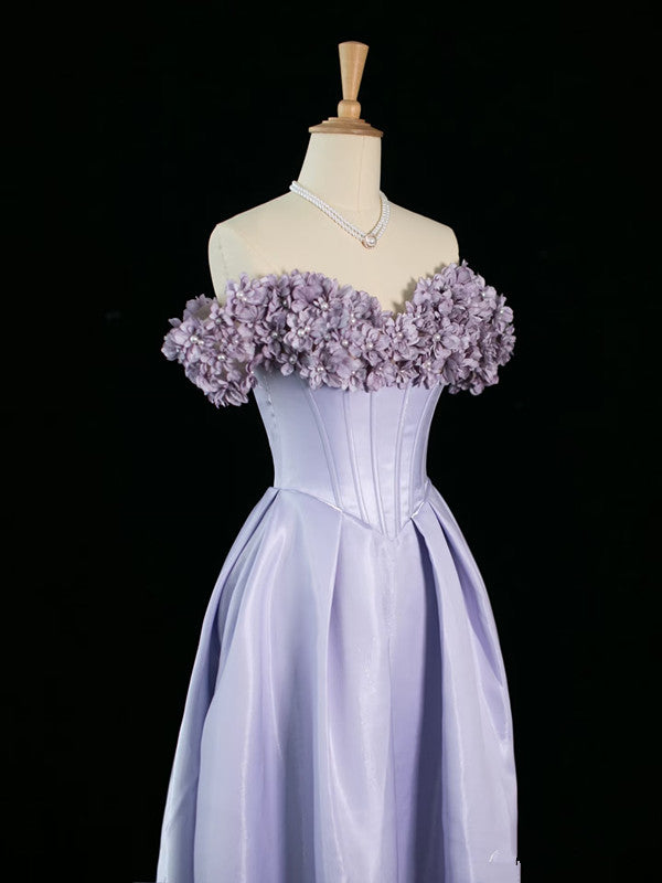 Pretty A Line Off The Shoulder Lilac Long Floral Prom Dresses Party Evening Dress