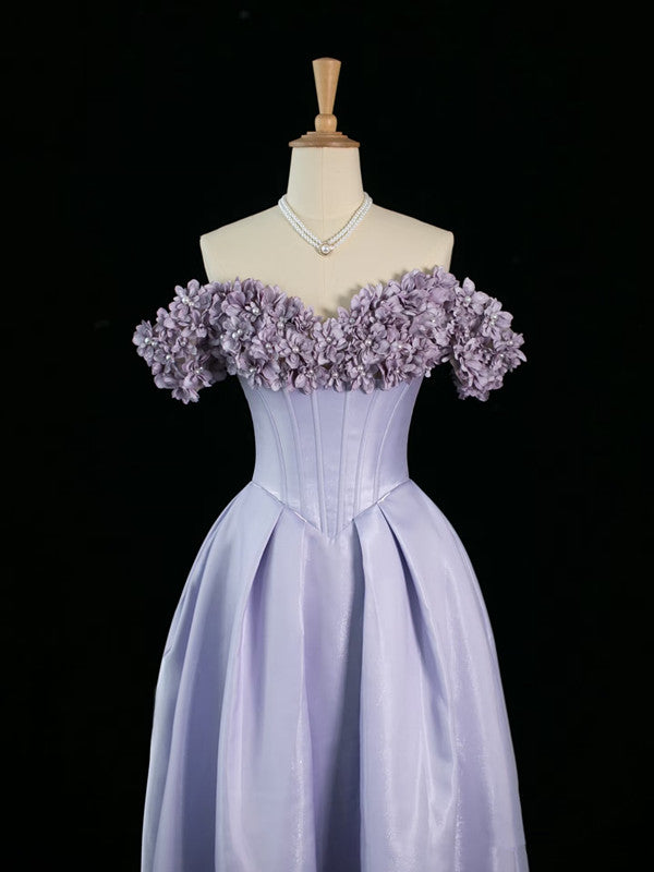 Pretty A Line Off The Shoulder Lilac Long Floral Prom Dresses Party Evening Dress
