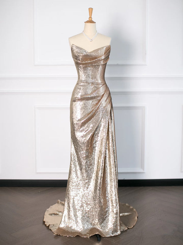 Pretty Mermaid Sweetheart Sequin Long Prom Dresses Party Evening Dress