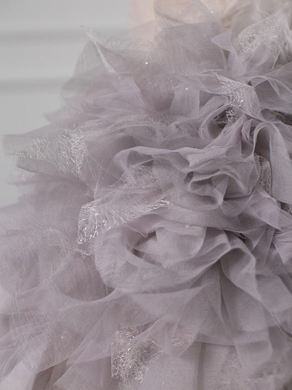 Pretty Mermaid Strapless Lilac Tulle Long Prom Dresses Party Gown Evening Dress