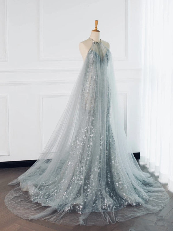 Pretty Mermaid High Neckline Sequin Long Prom Dresses Party Gown Evening Dress