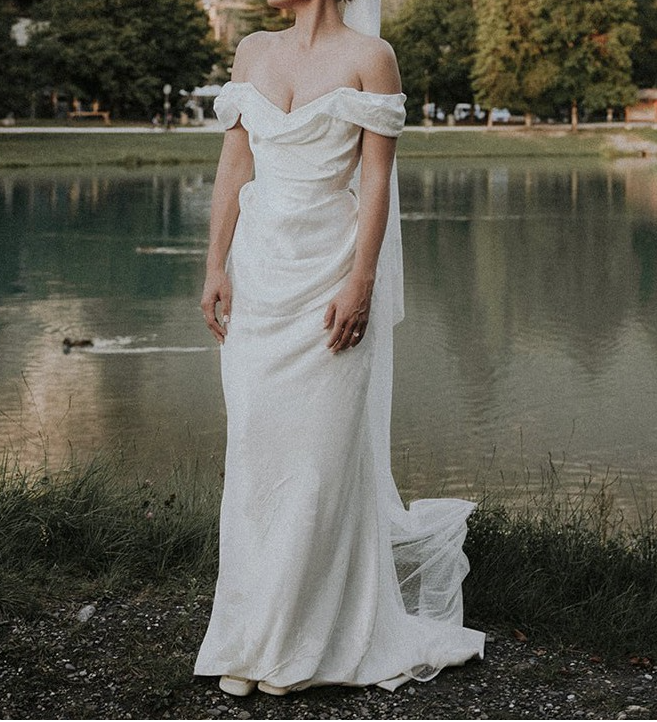Pretty Sheath Off The Shoulder White Satin Long Prom Dresses Party Evening Dress