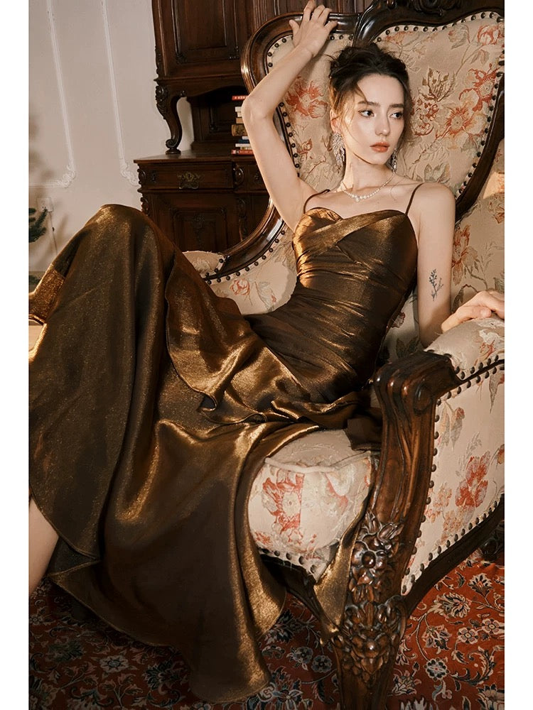 Pretty Mermaid Spaghetti Straps Brown Long Prom Dresses Party Evening Dress