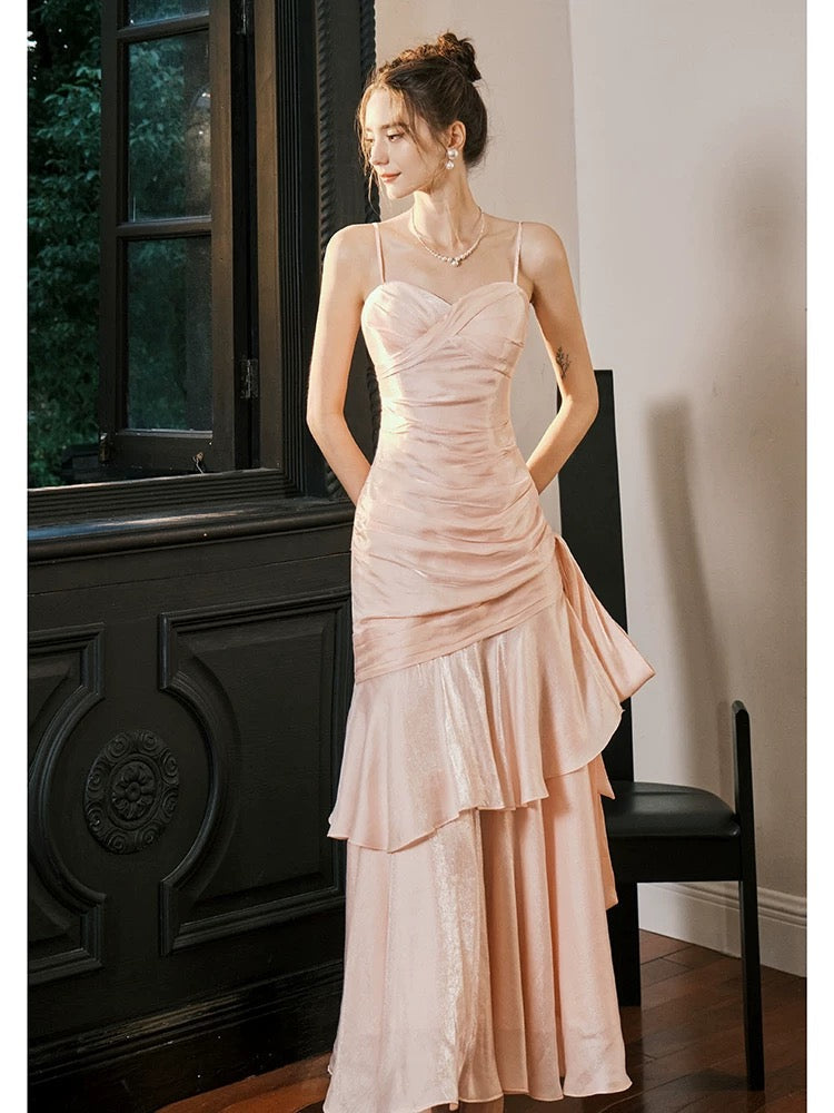 Pretty Mermaid Spaghetti Straps Pink Long Prom Dresses Party Evening Dress