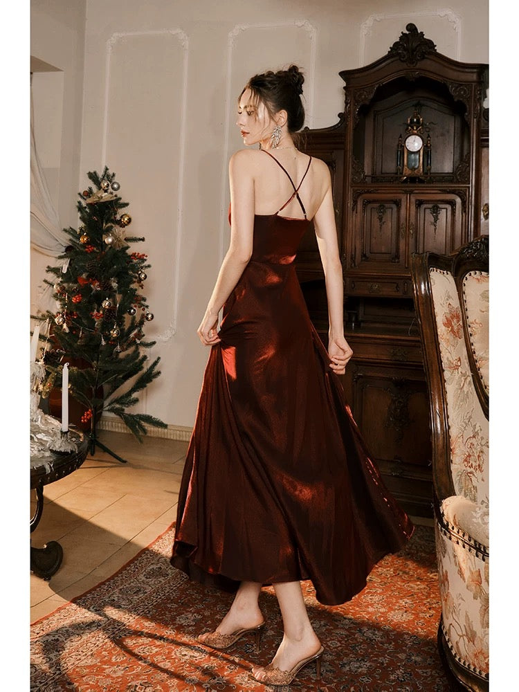 Pretty Mermaid Spaghetti Straps Burgundy Long Prom Dresses Party Evening Dress