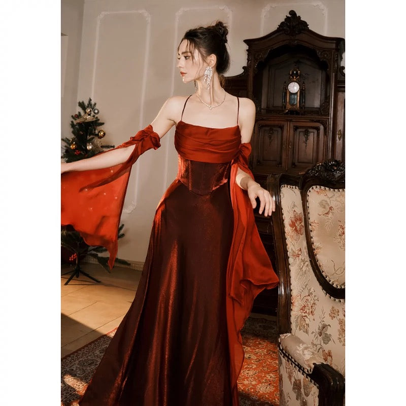 Pretty Mermaid Spaghetti Straps Burgundy Long Prom Dresses Party Evening Dress