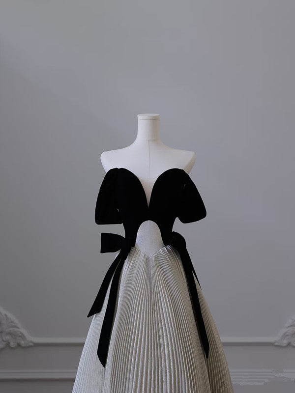 Pretty Ball Gown Off The Shoulder Black Velvet Long Prom Dresses Party Evening Dress