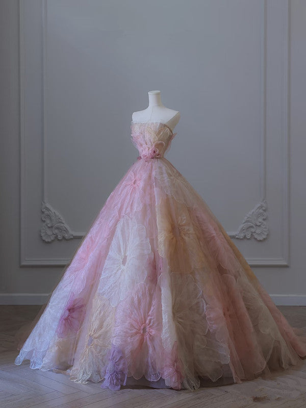 Pretty Ball Gown Sweetheart Floral Tulle Long Prom Dresses Party Gown Evening Dress