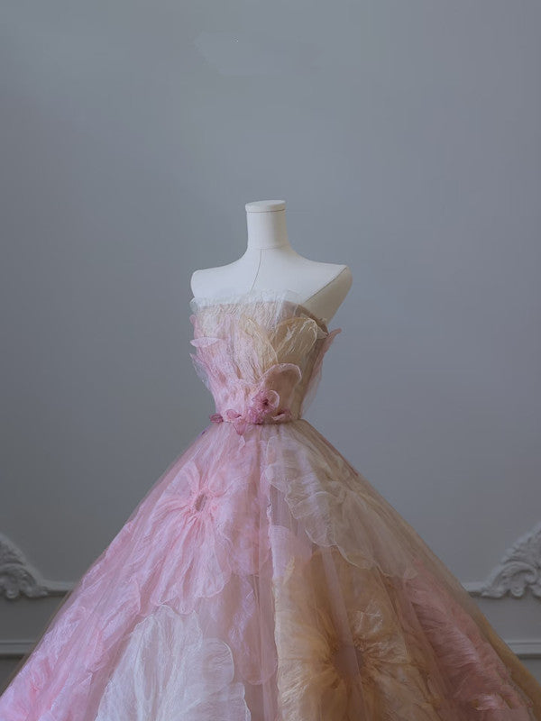 Pretty Ball Gown Sweetheart Floral Tulle Long Prom Dresses Party Gown Evening Dress