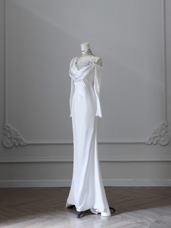 Princess Mermaid High Neck Sequin White Satin Wedding Dresses