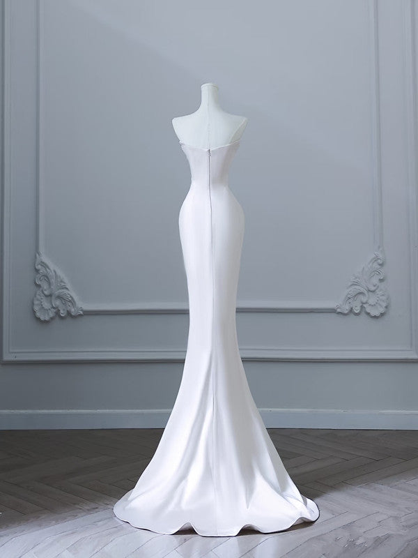 Unique Mermaid Strapless Long Wedding Dresses With Sleeves Brides Dress