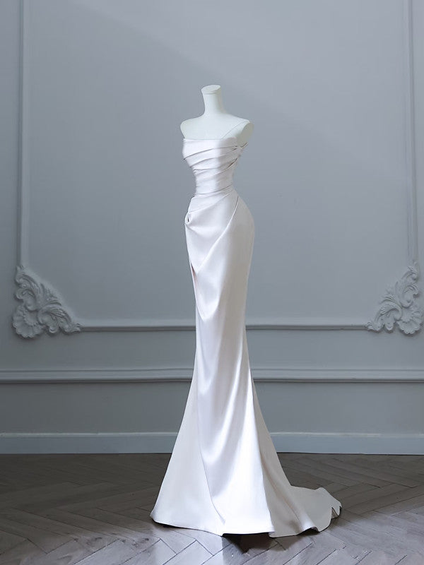 Unique Mermaid Strapless Long Wedding Dresses With Sleeves Brides Dress