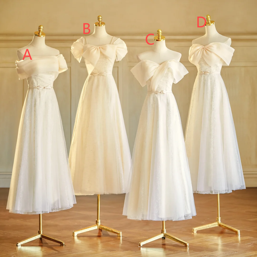 Light Champagne A Line Tulle Long Bridesmaid Dress