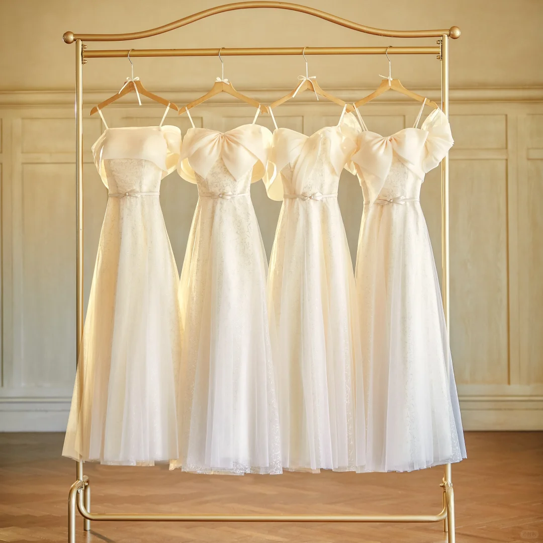 Light Champagne A Line Tulle Long Bridesmaid Dress