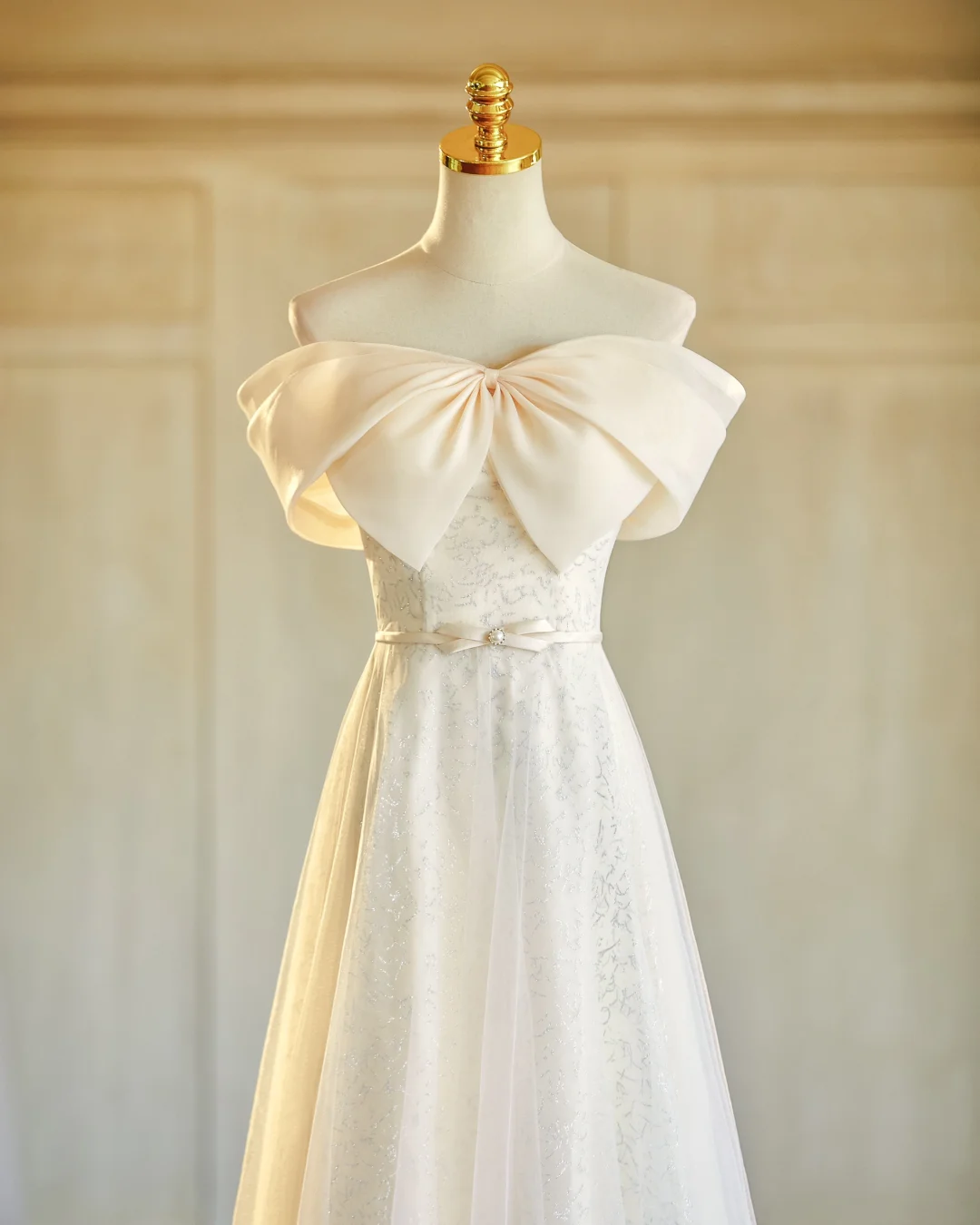 Light Champagne A Line Tulle Long Bridesmaid Dress