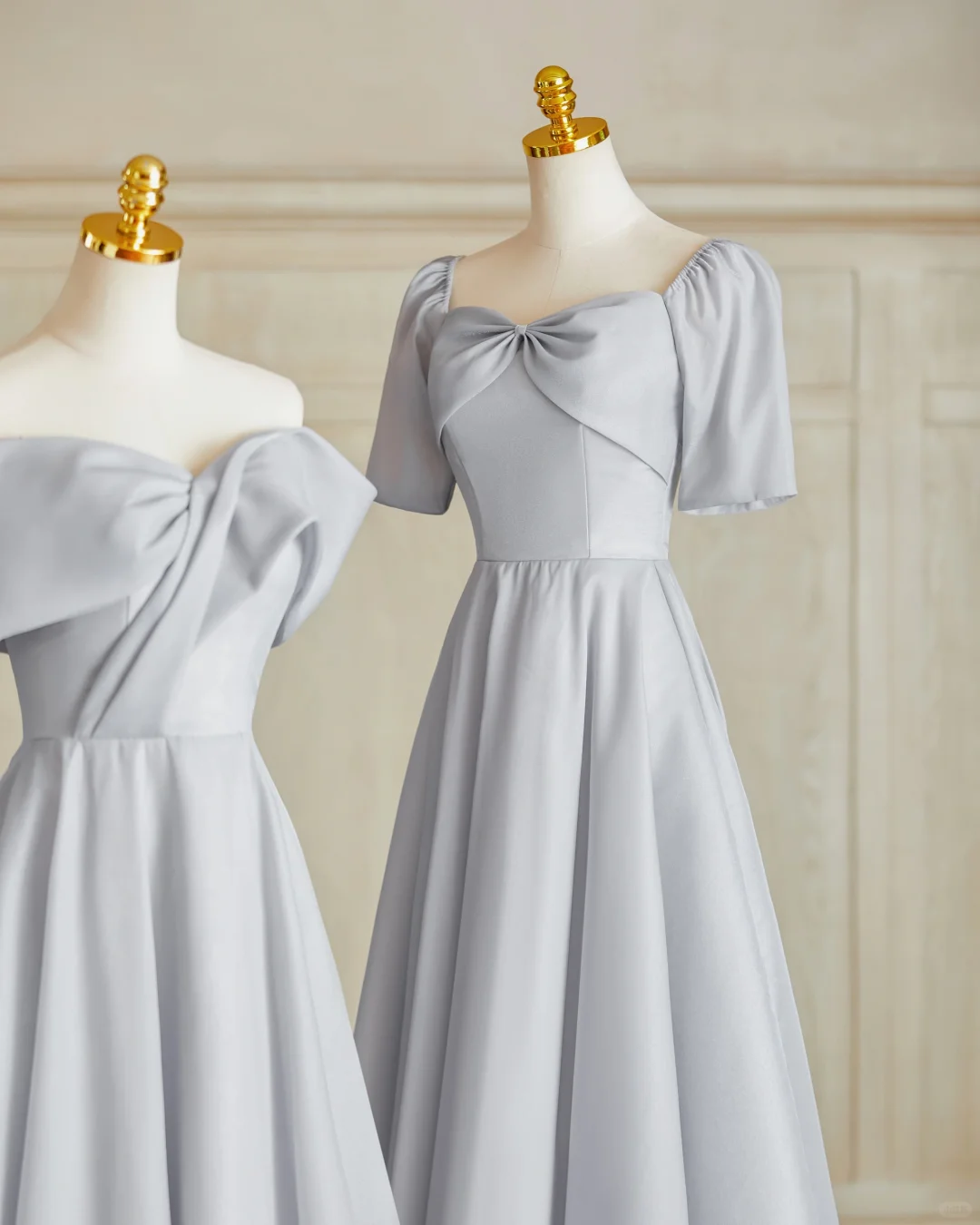 Classy A Line Silver Gray Satin Long Bridesmaid Dress