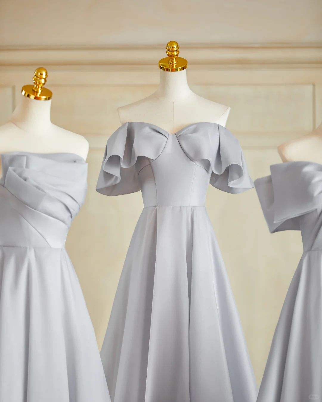 Classy A Line Silver Gray Satin Long Bridesmaid Dress