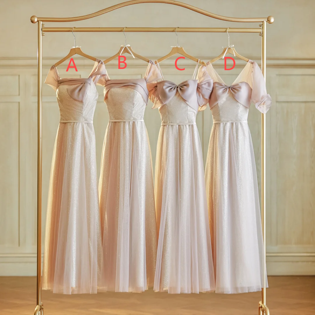 Max And Match A Line Satin Tulle Long Bridesmaid Dress
