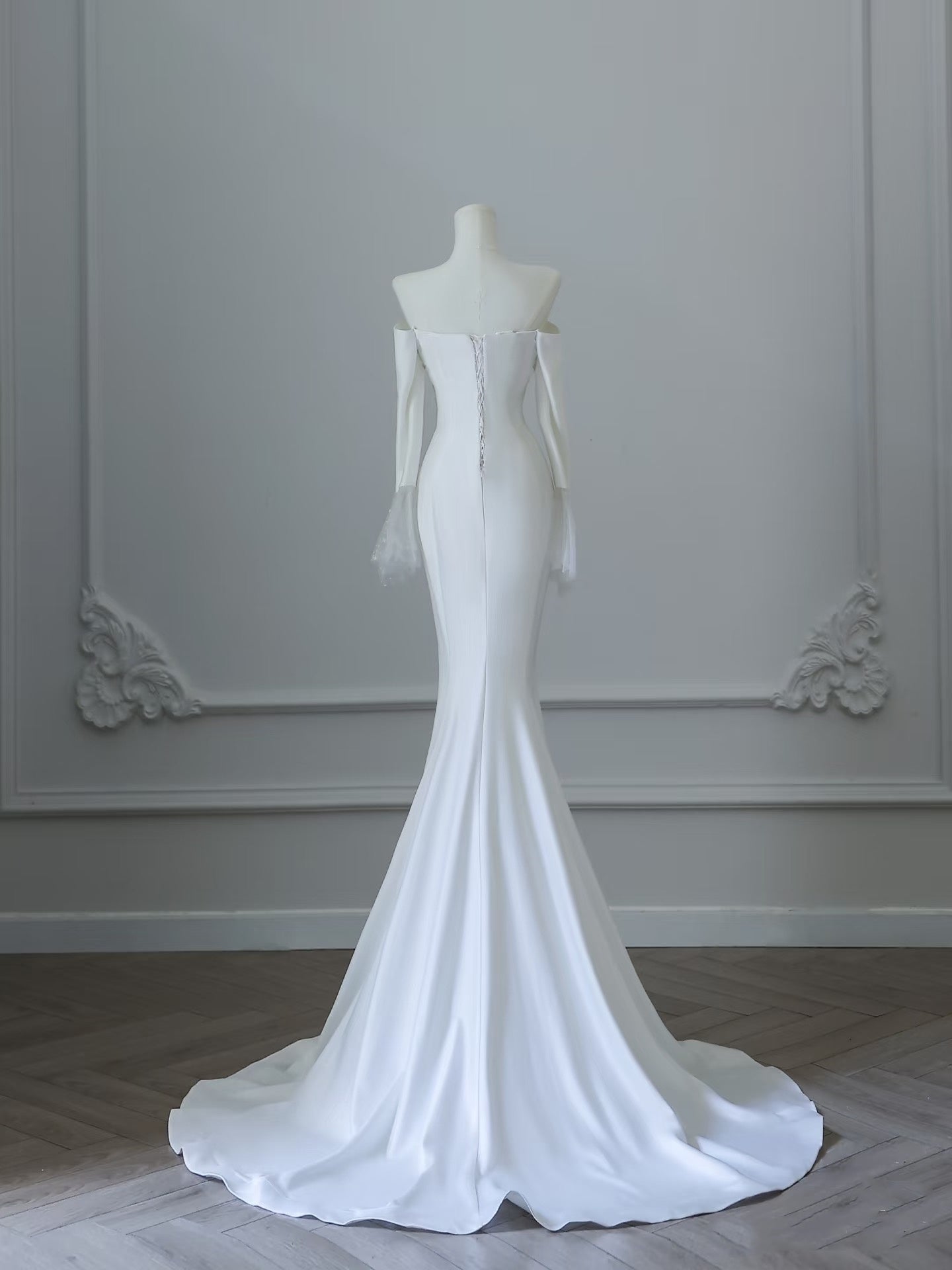 Unique Mermaid Off The Shoulder Long Sleeves Wedding Dresses White Brides Dress