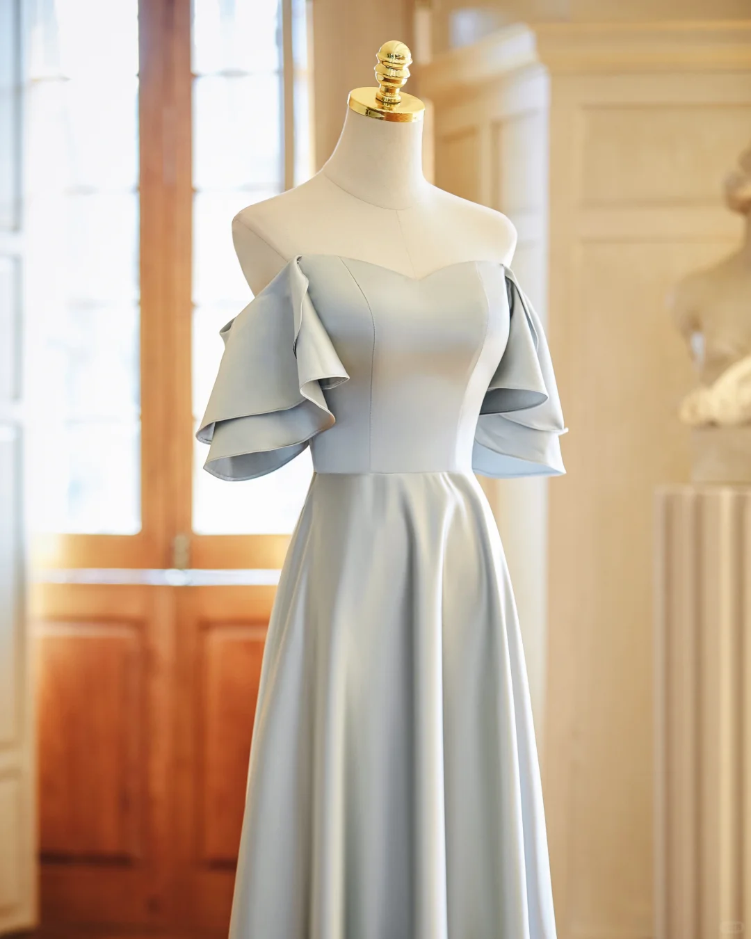 Max And Match A Line Gray Satin Long Bridesmaid Dress