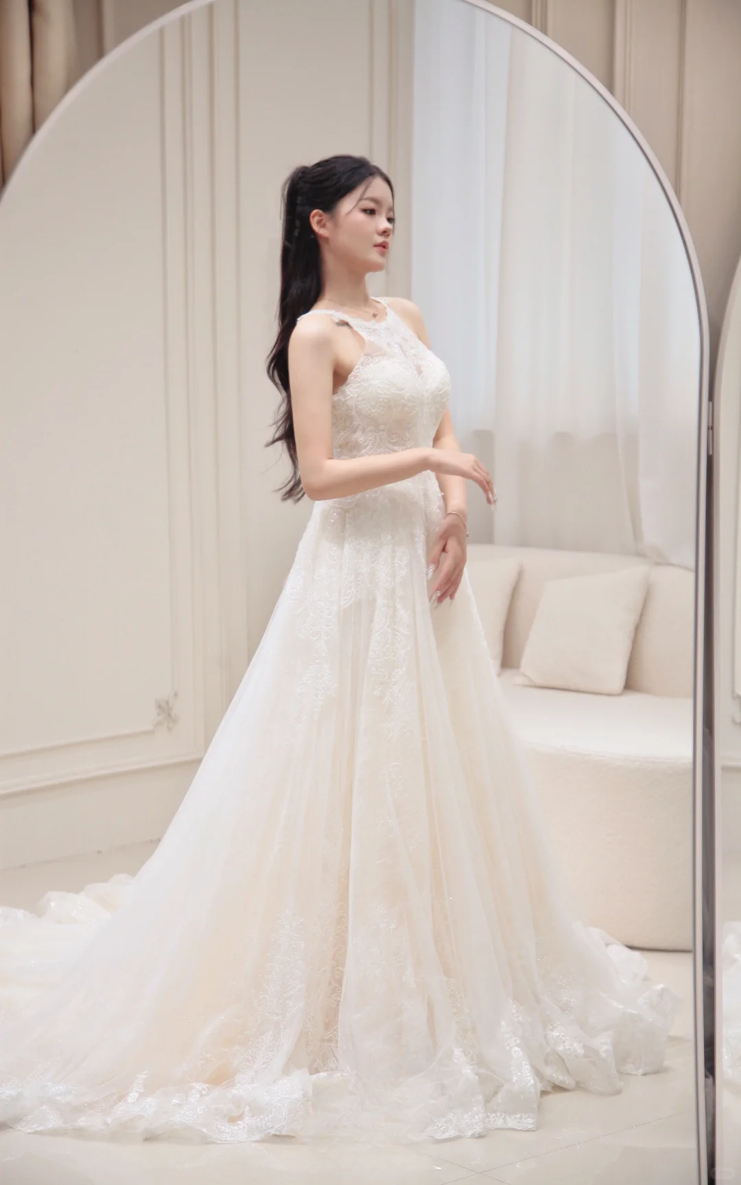 Princess A Line Halter Tulle Lace Long Wedding Dresses