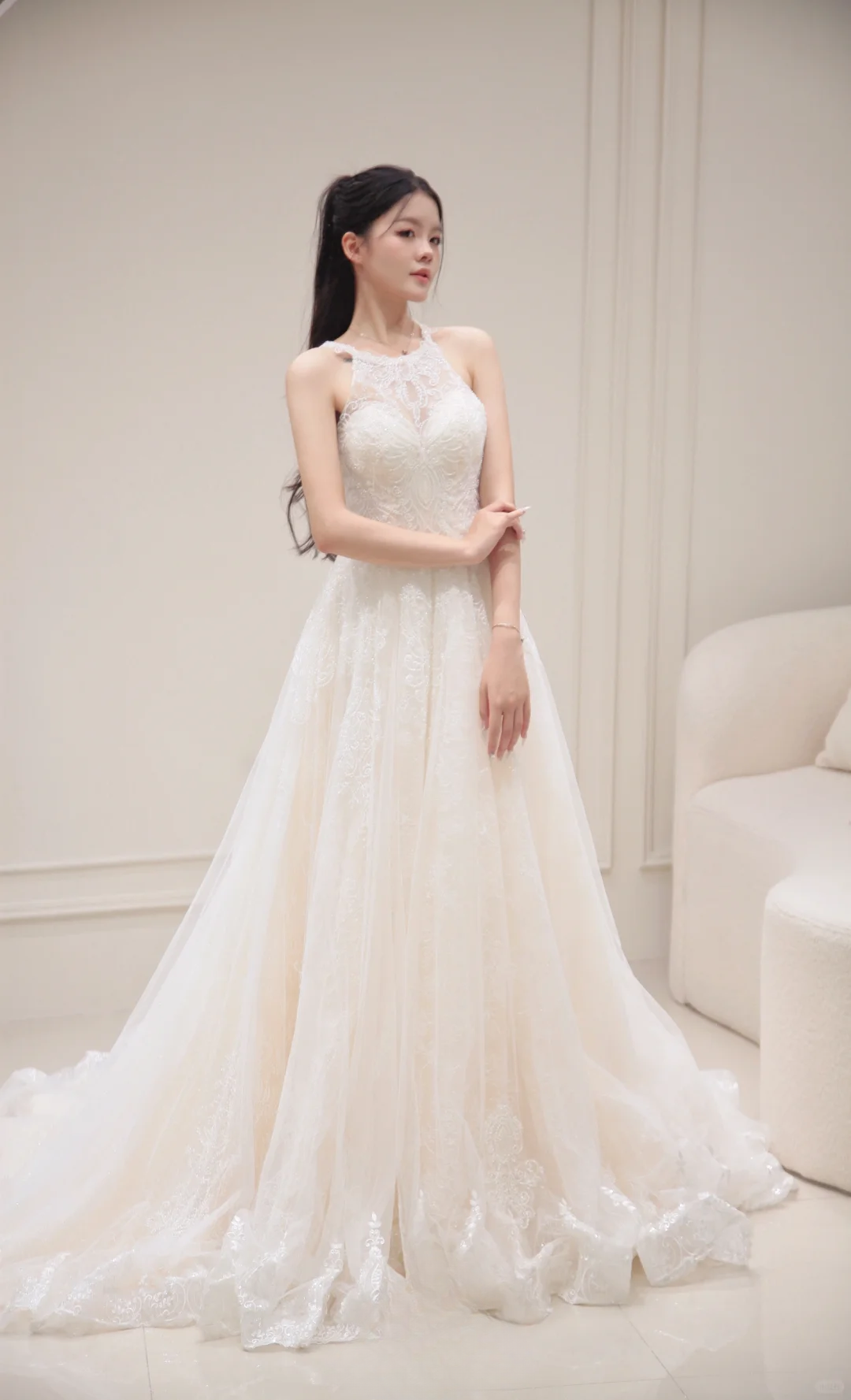 Princess A Line Halter Tulle Lace Long Wedding Dresses