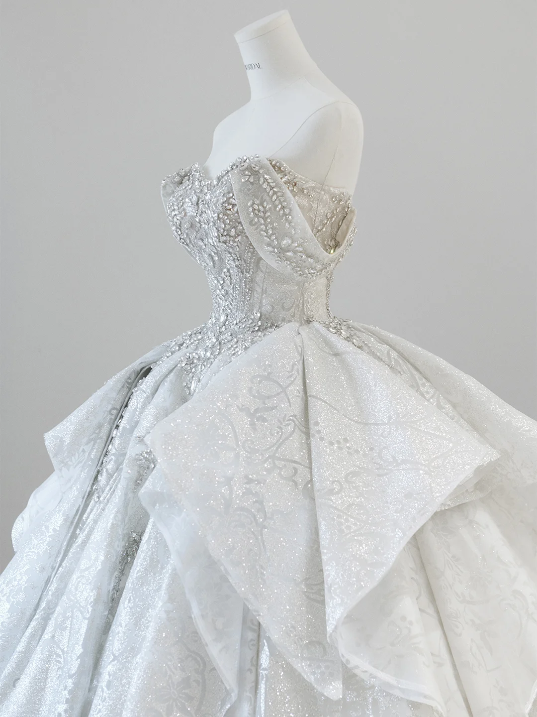 Timeless Ball Gown Off The Shoulder Satin Sequin Beaded Train Long Wedding Dresses