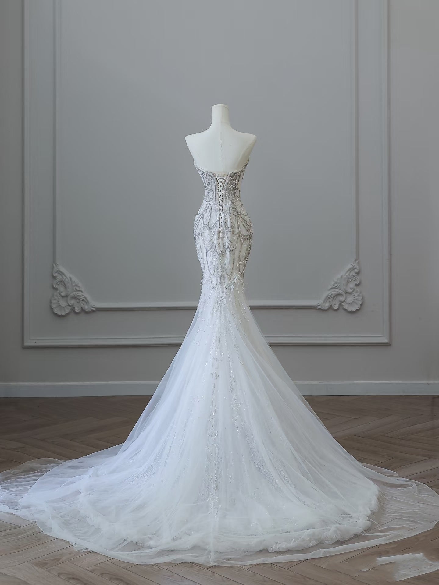 Princess Mermaid Sweetheart White Tulle Long Wedding Dresses Brides Dress