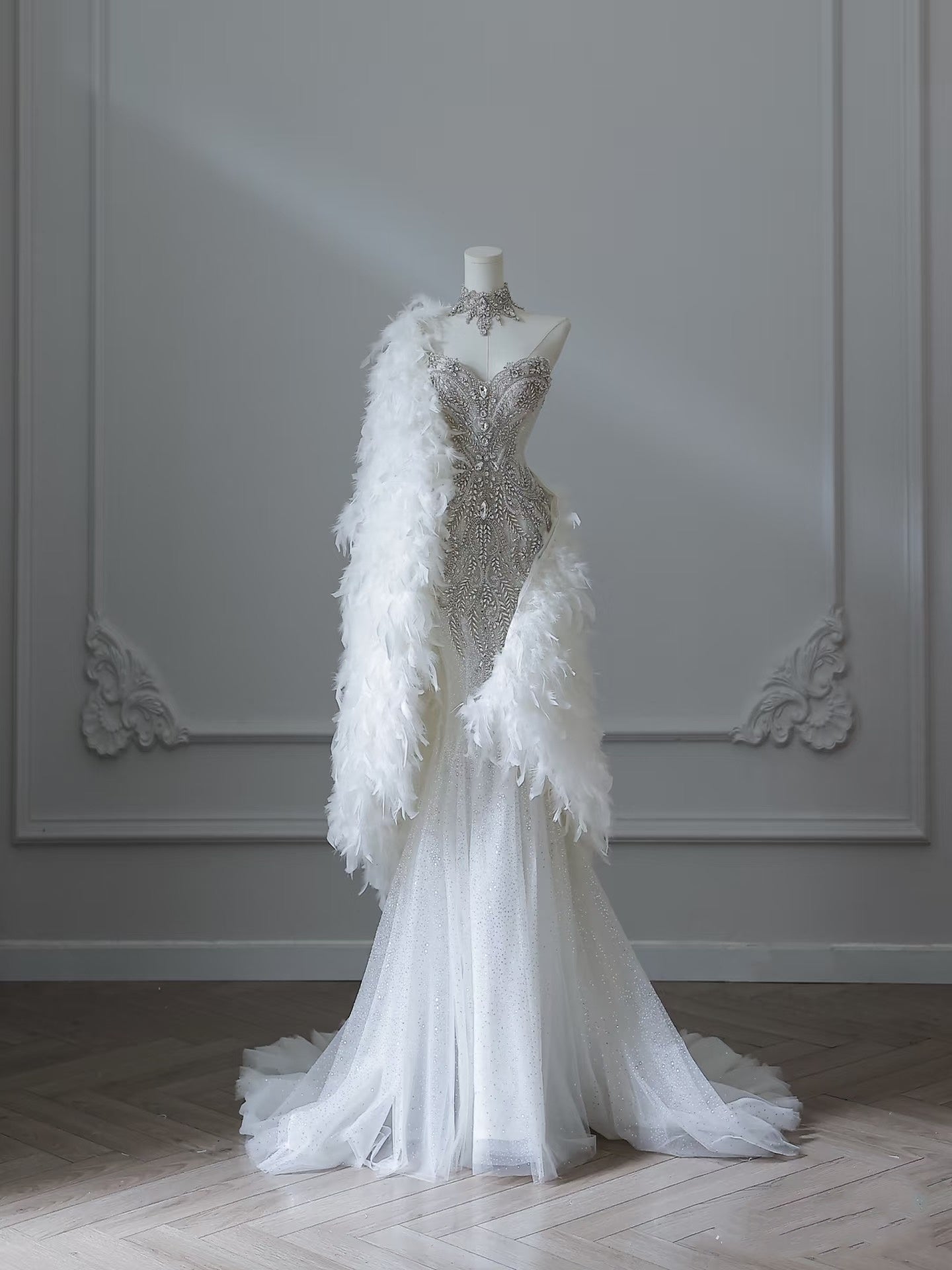 Princess Mermaid Sweetheart White Tulle Long Wedding Dresses Brides Dress