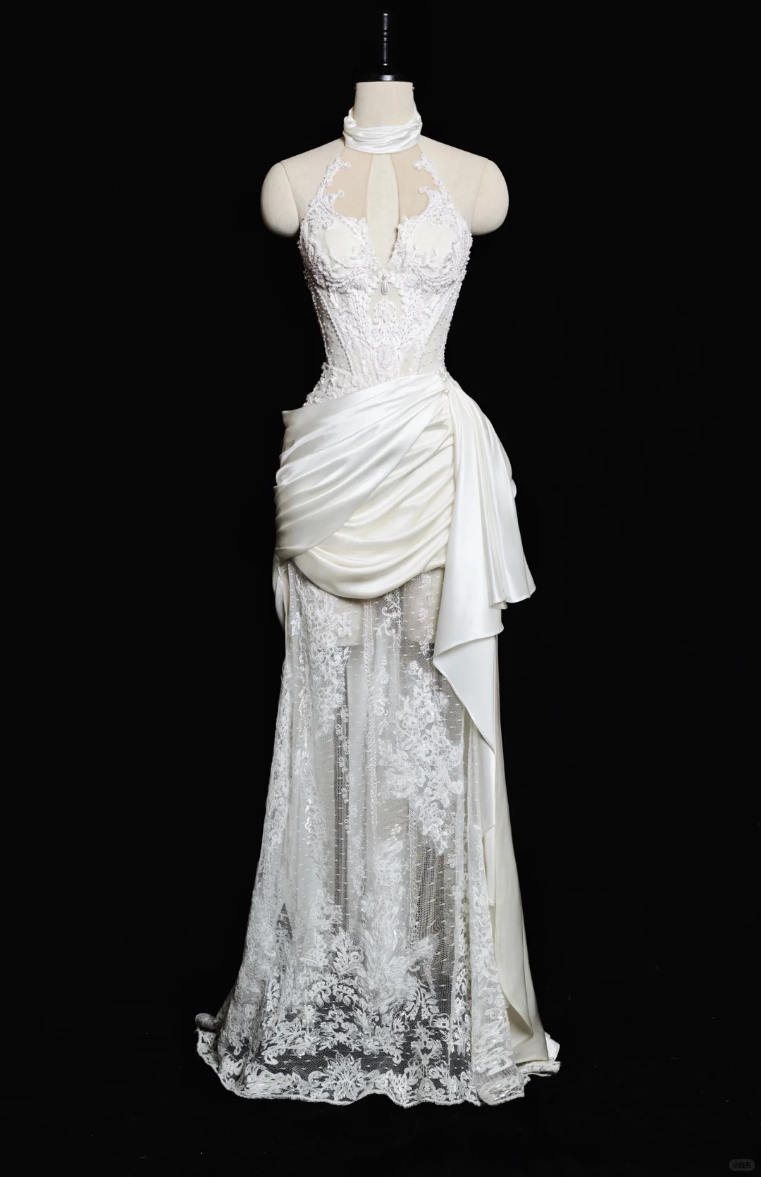 Vintage Mermaid Halter Satin Lace Pleated Long Wedding Dresses