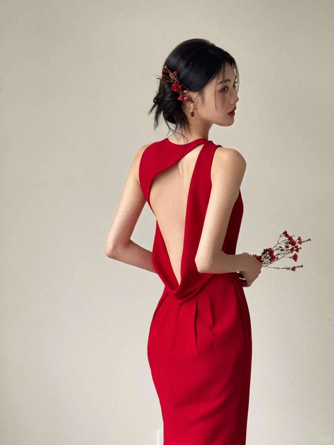 Chic Mermaid Red Satin Backless Satin Long Bridesmaid Dress