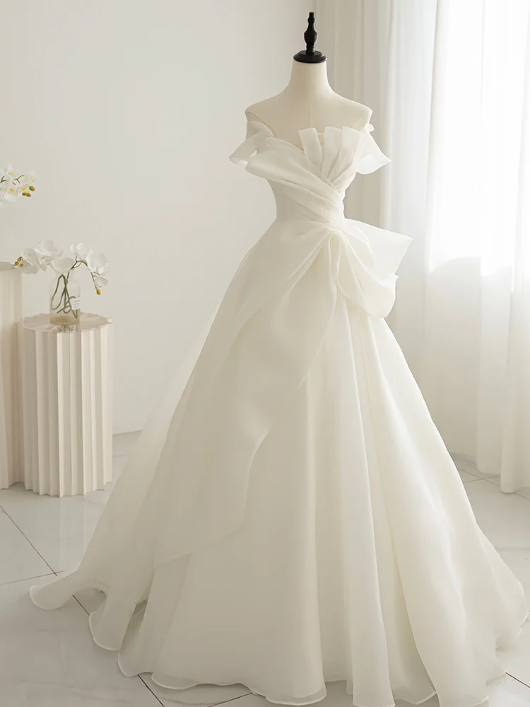 Summer Simple A Line Strapless Satin Long Wedding Dresses