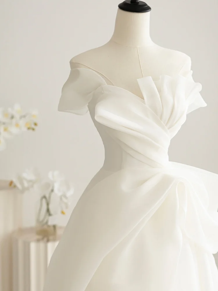 Summer Simple A Line Strapless Satin Long Wedding Dresses