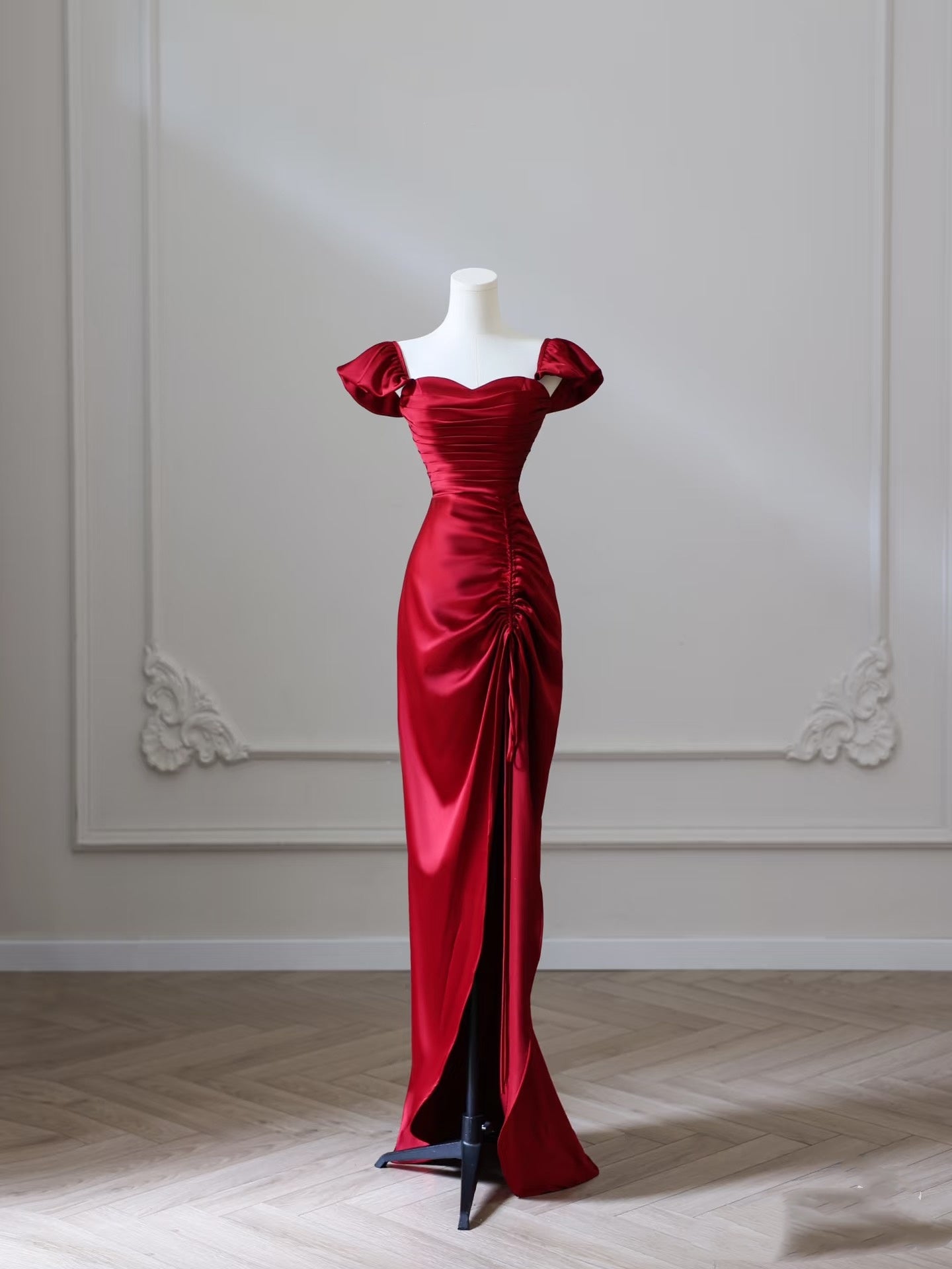 Sexy Mermaid Red Satin High Low Prom Dresses Evening Gowns