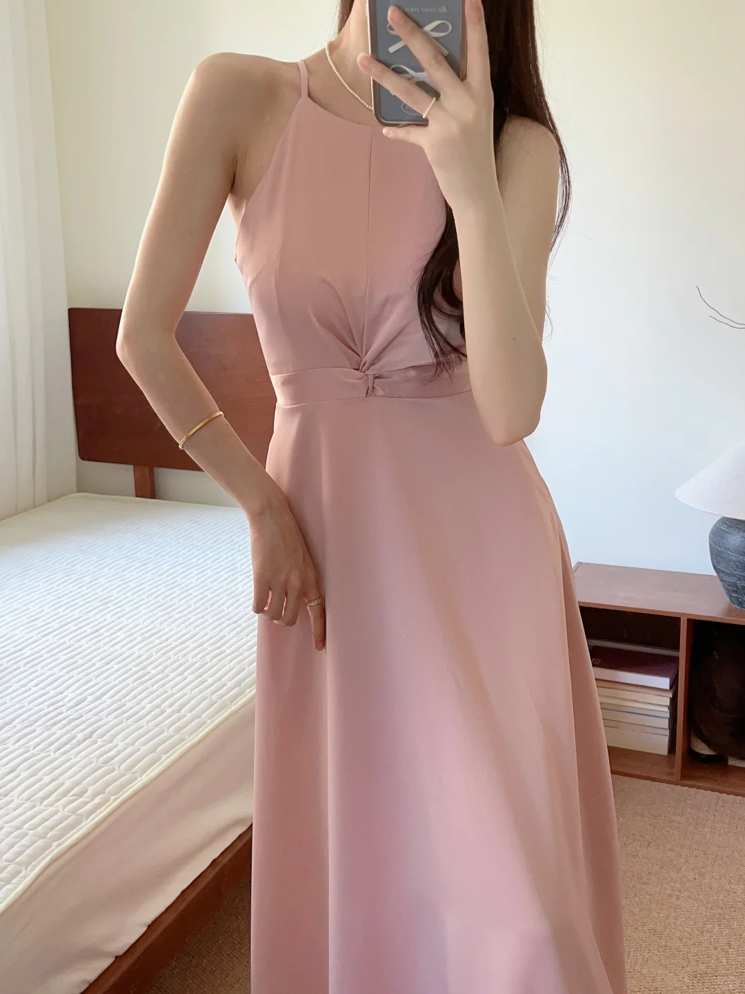 Classy Simple A Line Halter Satin Long Bridesmaid Dress