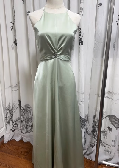 Classy Simple A Line Halter Satin Long Bridesmaid Dress