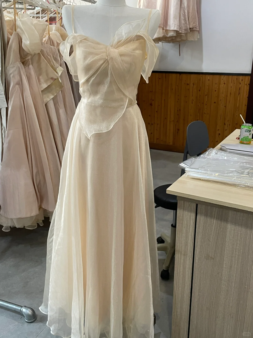 Pretty A Line Spaghetti Straps Light Champagne Chiffon Long Bridesmaid Dress