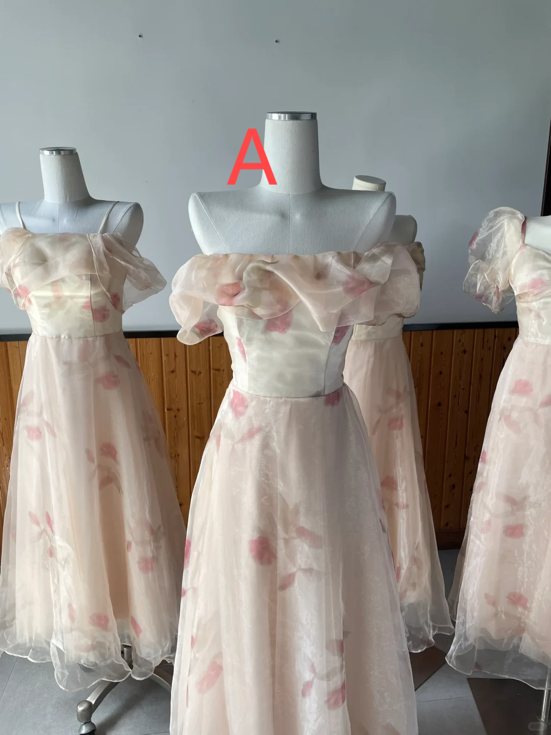 Cute A Line Satin Tulle Printing Flowers Long Bridesmaid Dress