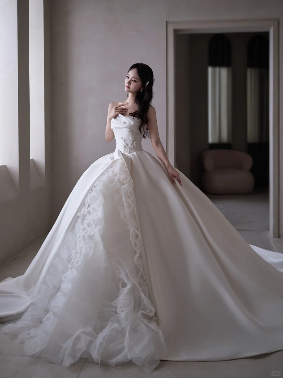 Timeless Ball Gown Strapless Satin Applique Tulle Long Wedding Dresses