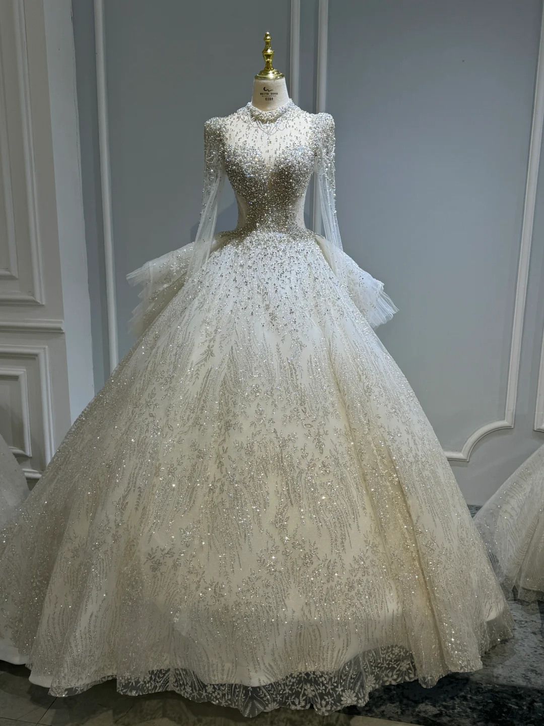 Dreamy Ball Gown Tulle Lace Sequin Beaded Long Sleeves Long Wedding Dresses