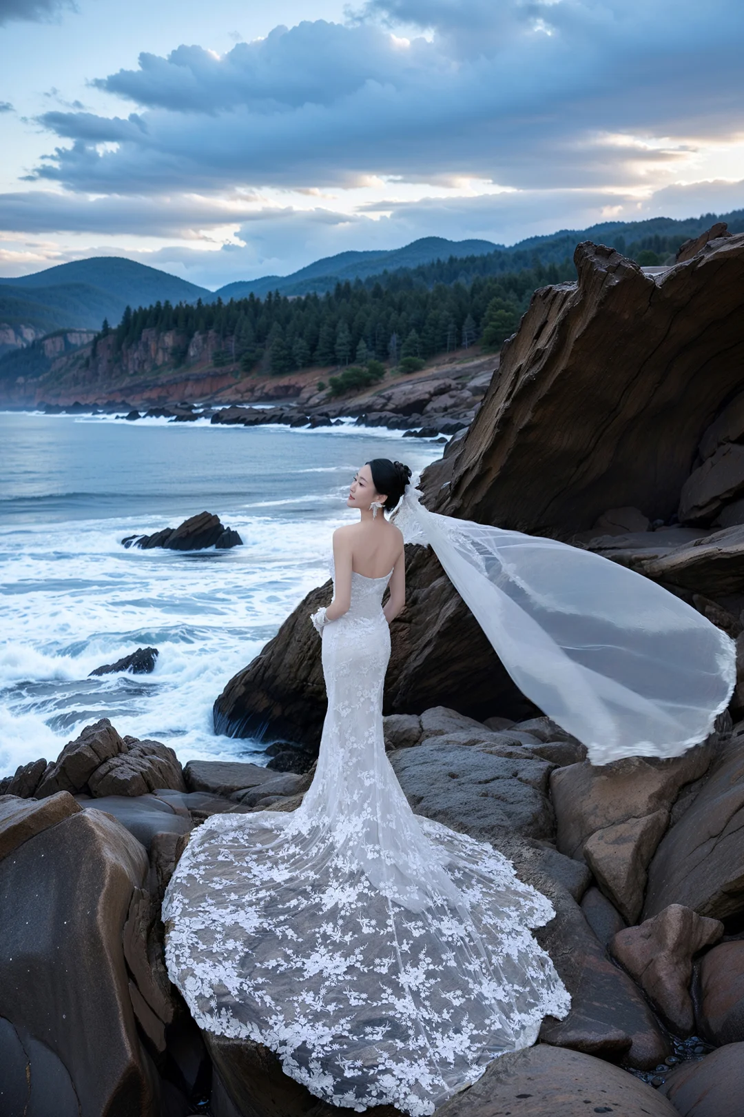 Dreamy Mermaid Sweetheart White Tulle Lace With Veil Long Wedding Dresses