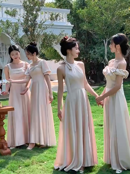 Elegant A Line Satin Long Bridesmaid Dress
