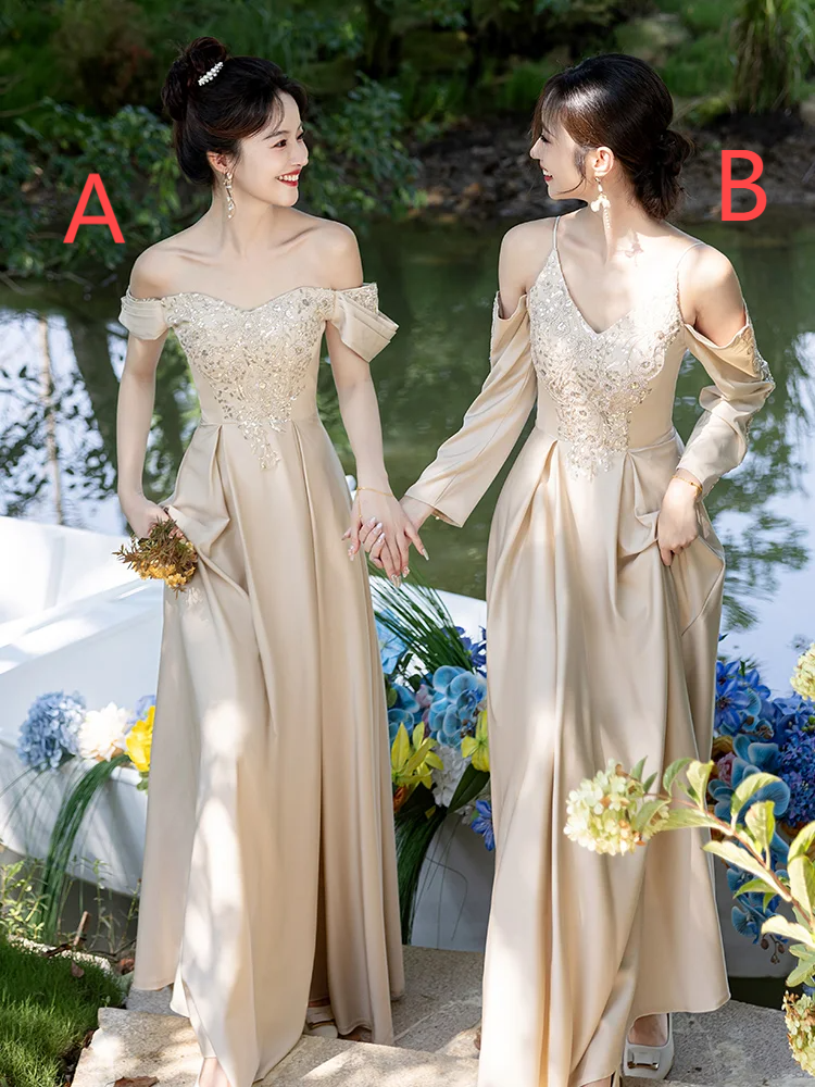 Classy A Line Off The Shoulder Satin Long Bridesmaid Dress