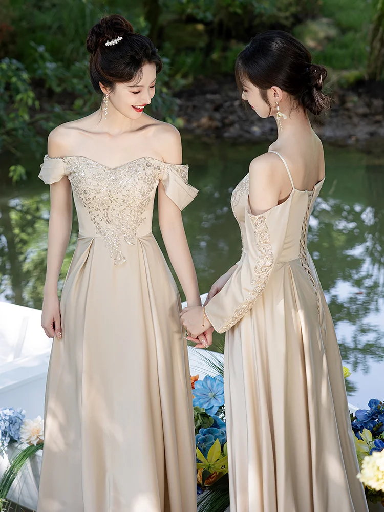Classy A Line Off The Shoulder Satin Long Bridesmaid Dress