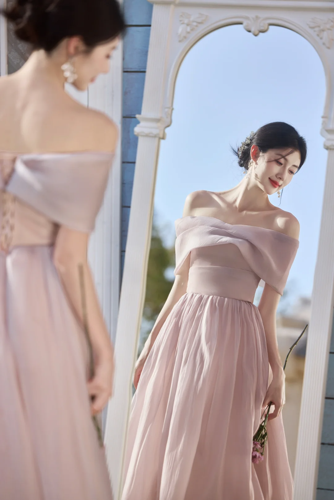 Classy A Line Off The Shoulder Pink Chiffon Long Bridesmaid Dress
