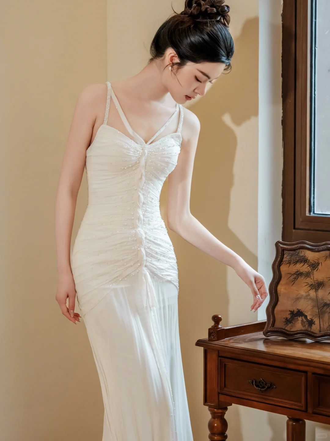 Dreamy Mermaid Spaghetti Straps Chiffon Lace Beaded Long Wedding Dresses